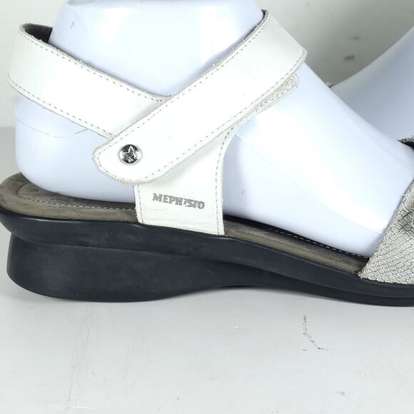 MEPHISTO Women’s Pattie EU41 US10,5 Leather White Silver Ankle Strap Sandals - Picture 16 of 16